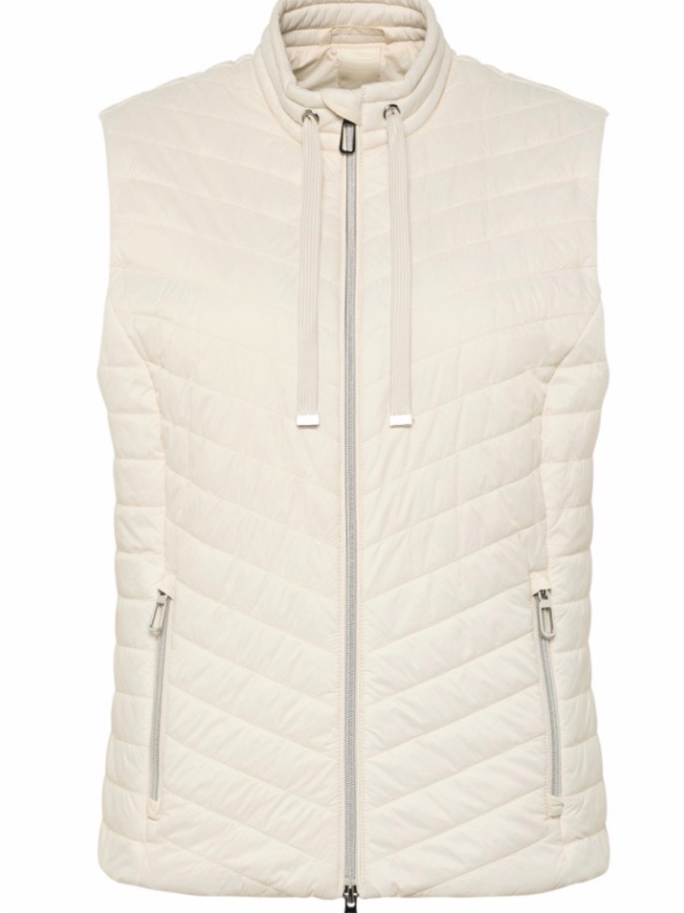 Rabe Cream Quilted Zip Vest with Stand Collar